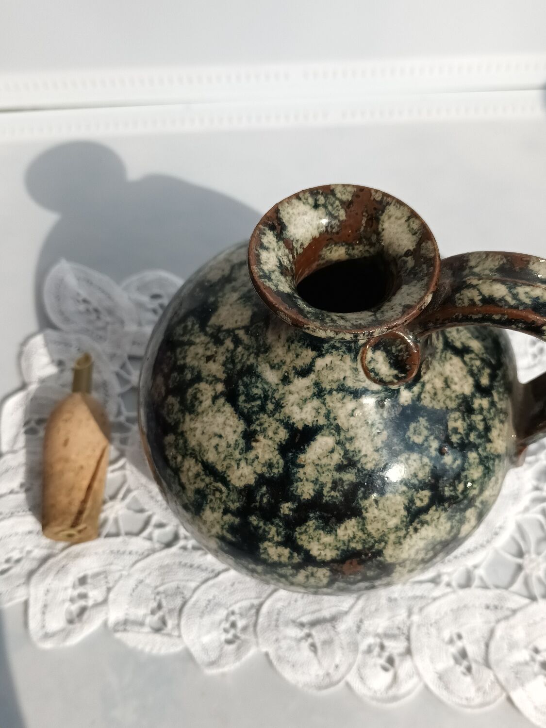 Glazed stoneware oil bottle