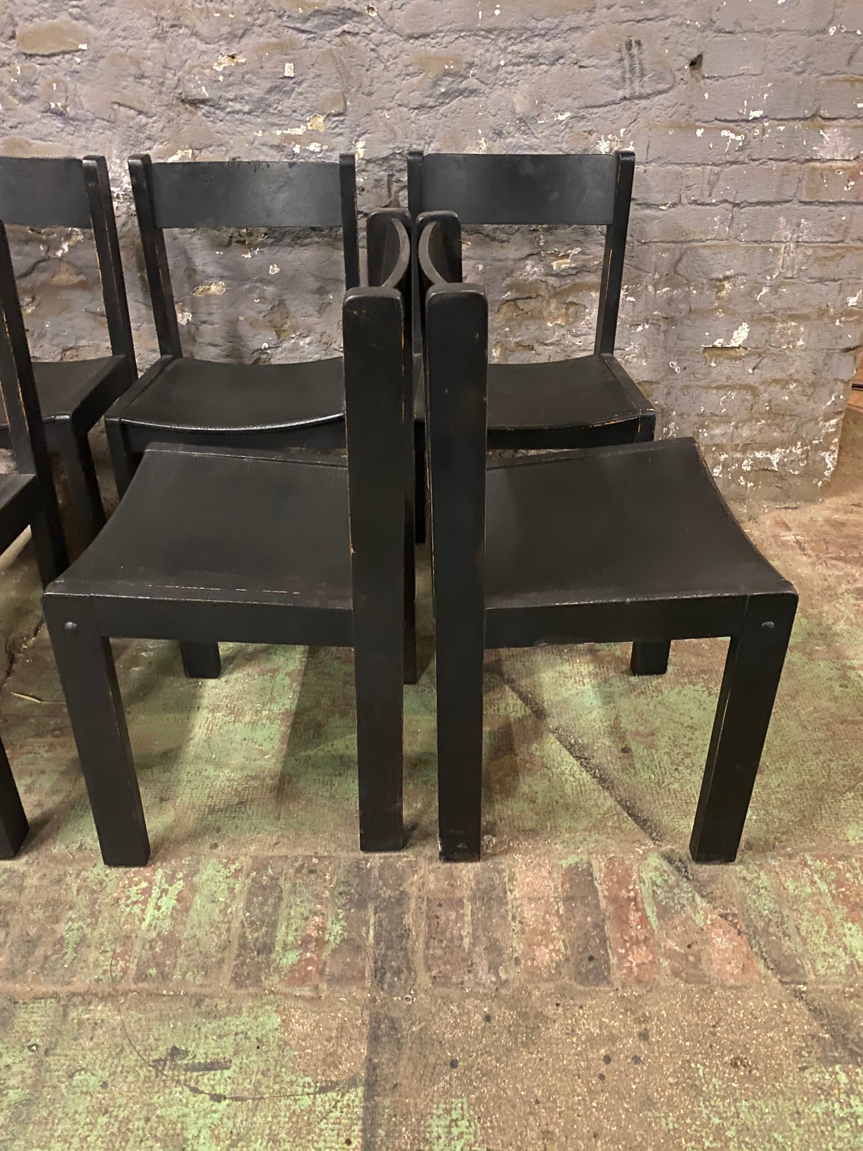 6 vintage chairs circa 1960 patinated black