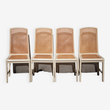 Set of 4 beige lacquered cane chairs