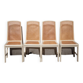 Set 4 chaises cannées laquée beige