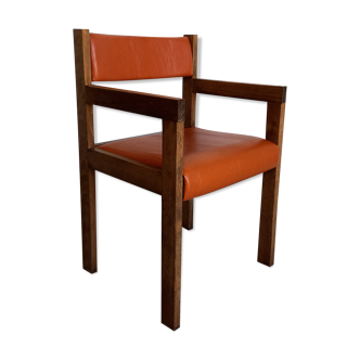 Vintage Baumann 70s armchair in wood and skai