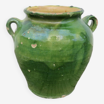 Antique pot en terre cuite vernissée verte du sud ouest. 19ème