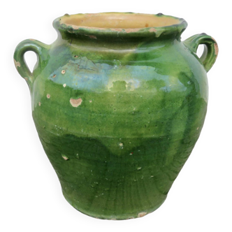 Antique pot en terre cuite vernissée verte du sud ouest. 19ème