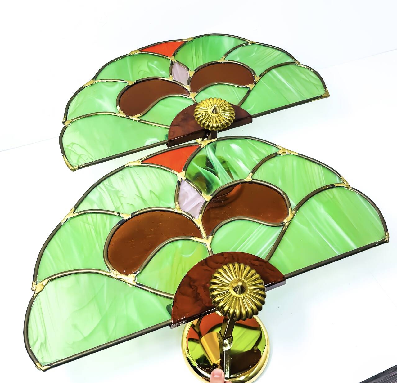 Pair of stained glass wall sconces