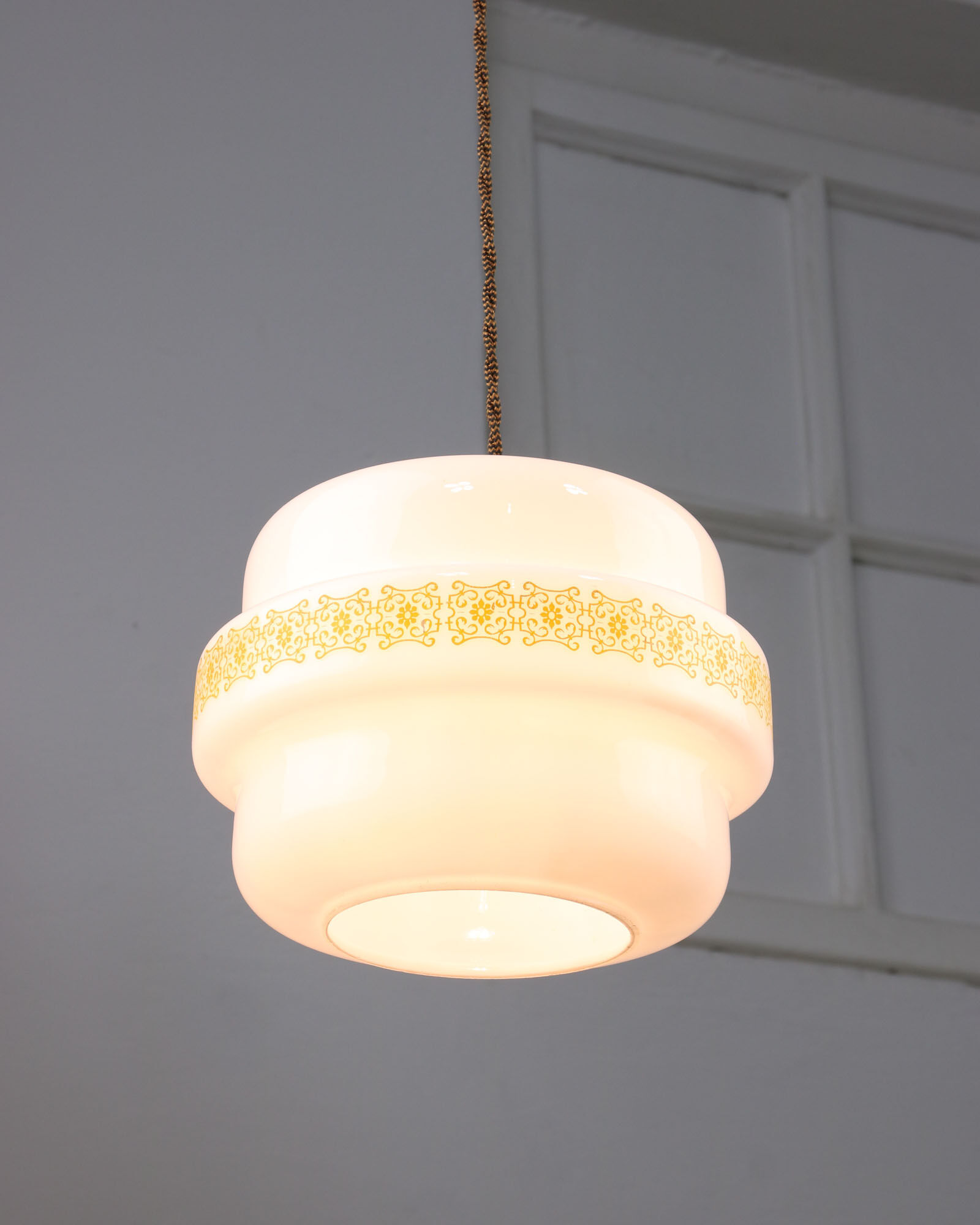 Mid-century Glass & Brass Pendant Lamp