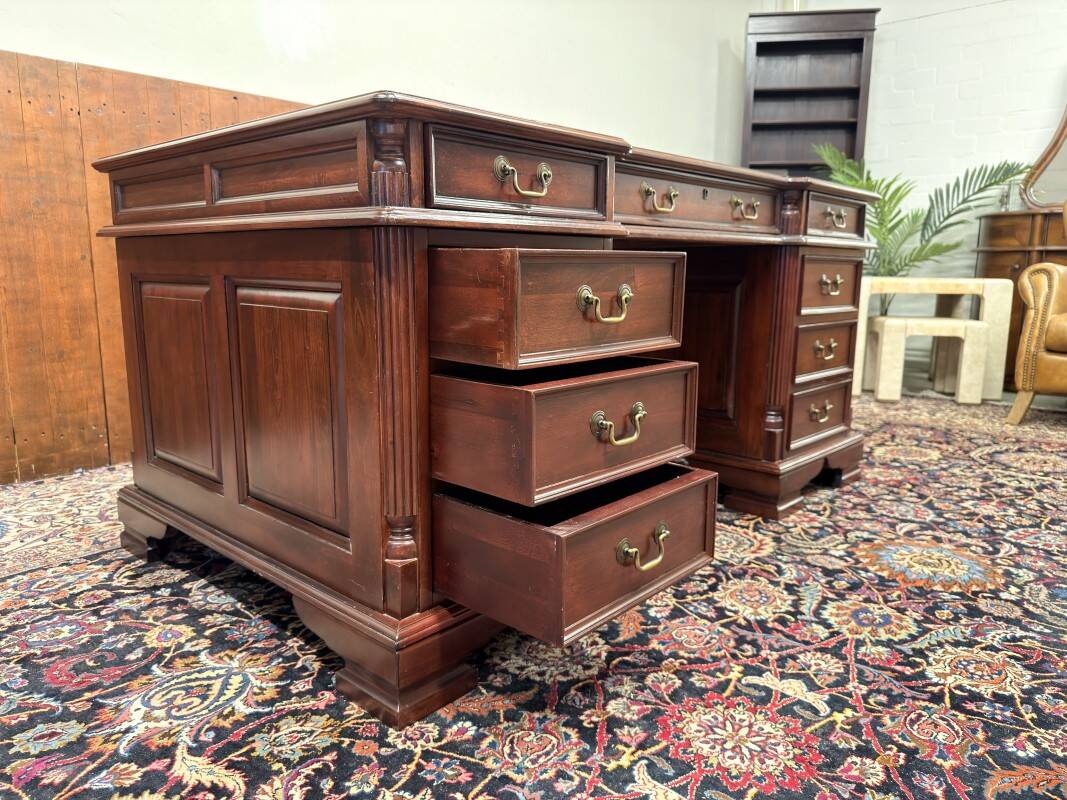 English Chesterfield Desk with Green Leather