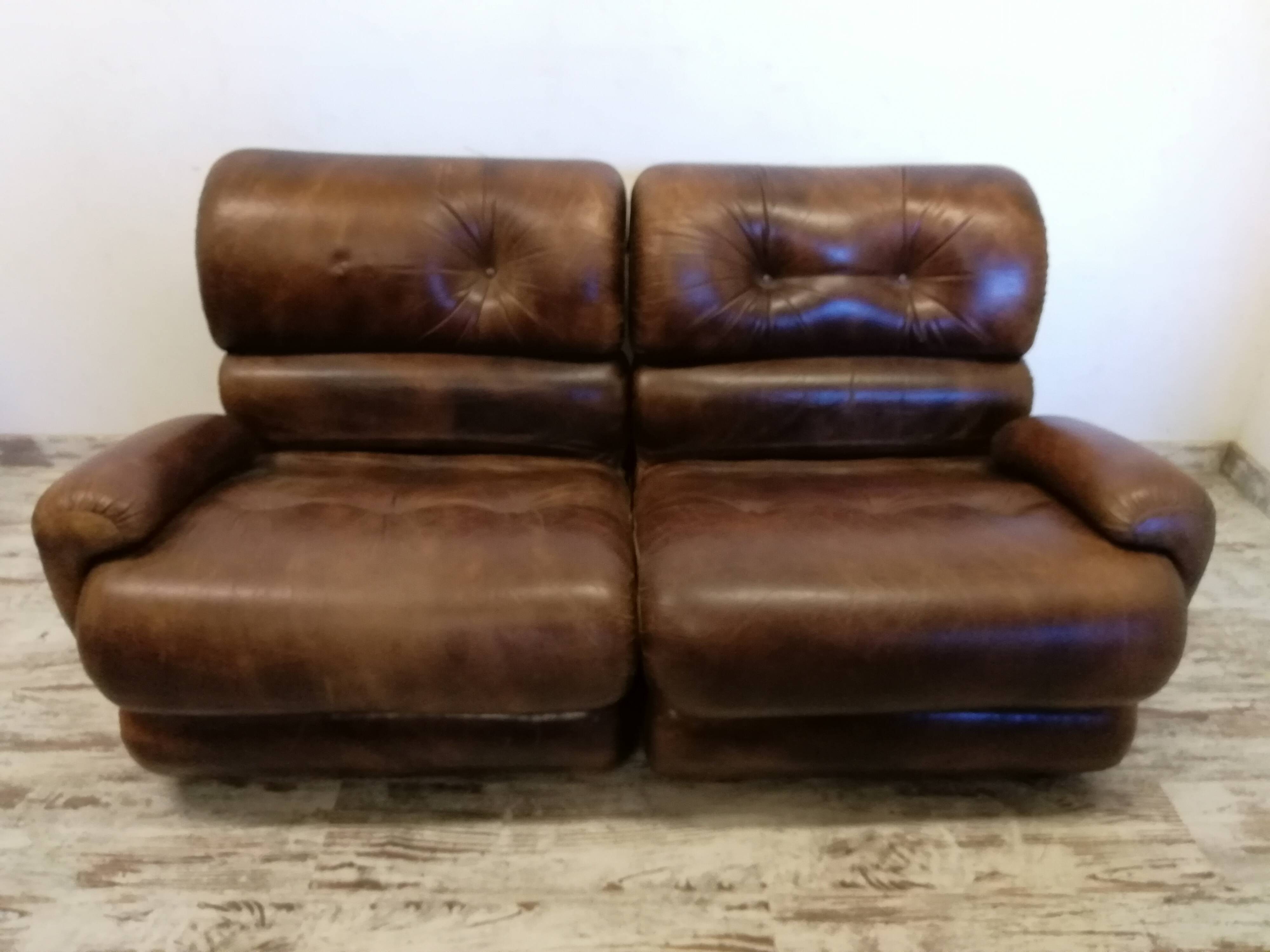 Vintage brown leather sofa 2 modules