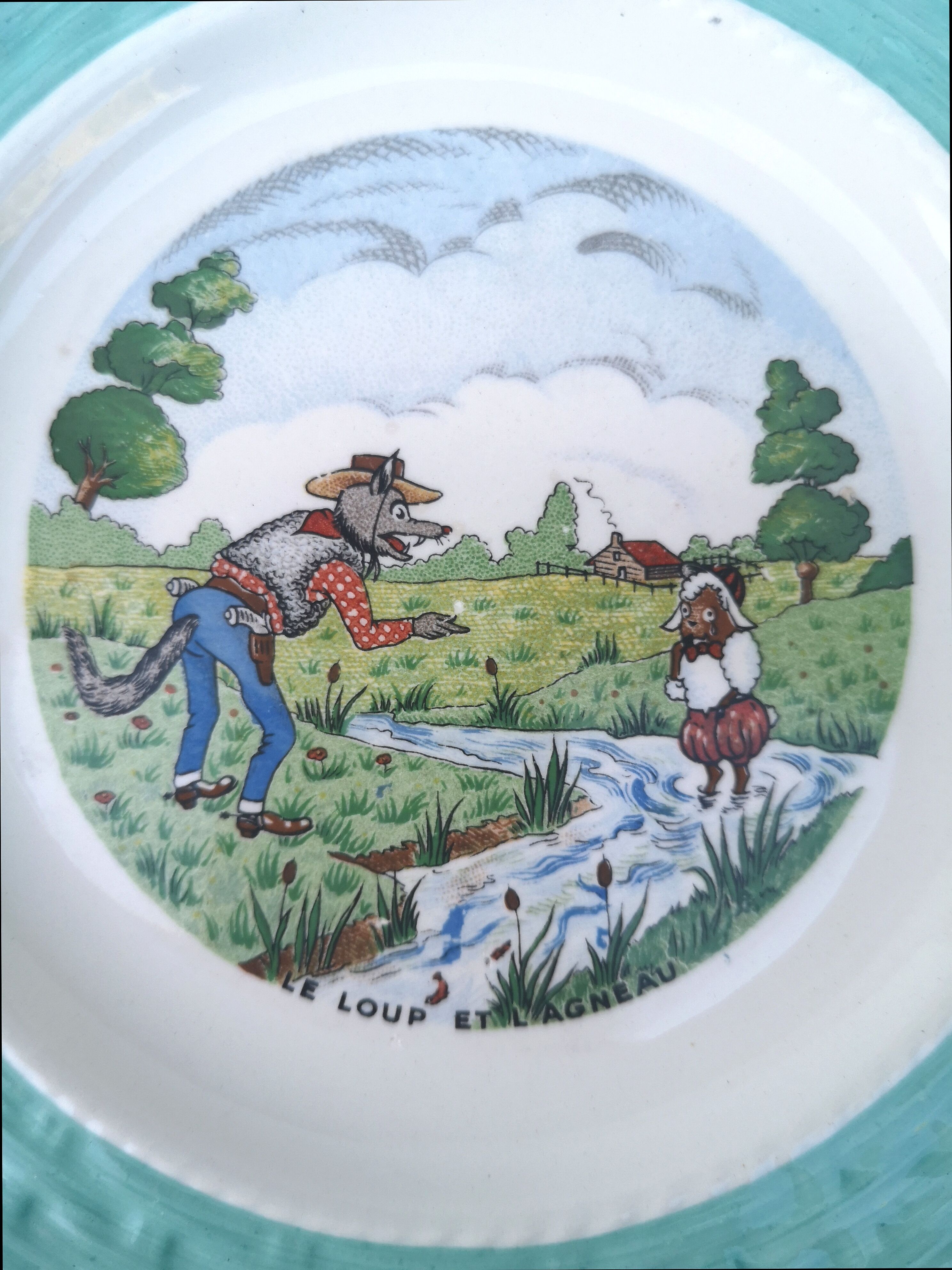 Old dessert plates, talking theme Fables de la Fontaine
