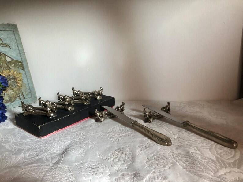 Vintage French Puppy Knife Rests - Set of 6