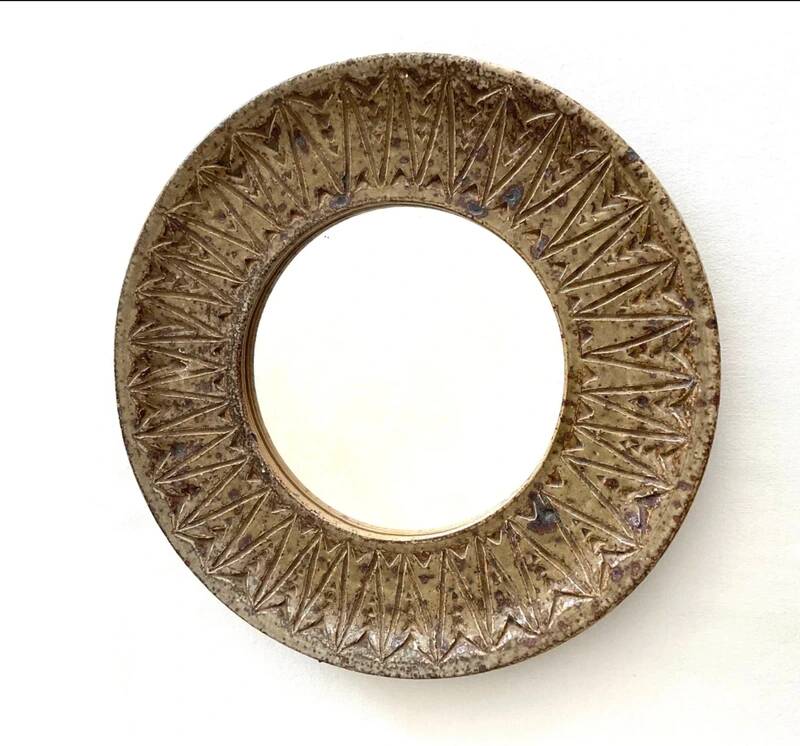 "Sun" mirror in ceramic by André Bodin, 1970s