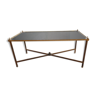 Bronze coffee table and brass oxidized mirror tray