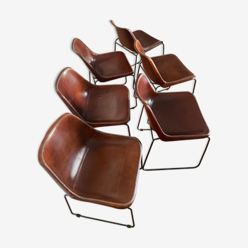 Set of 6 leather and metal chairs