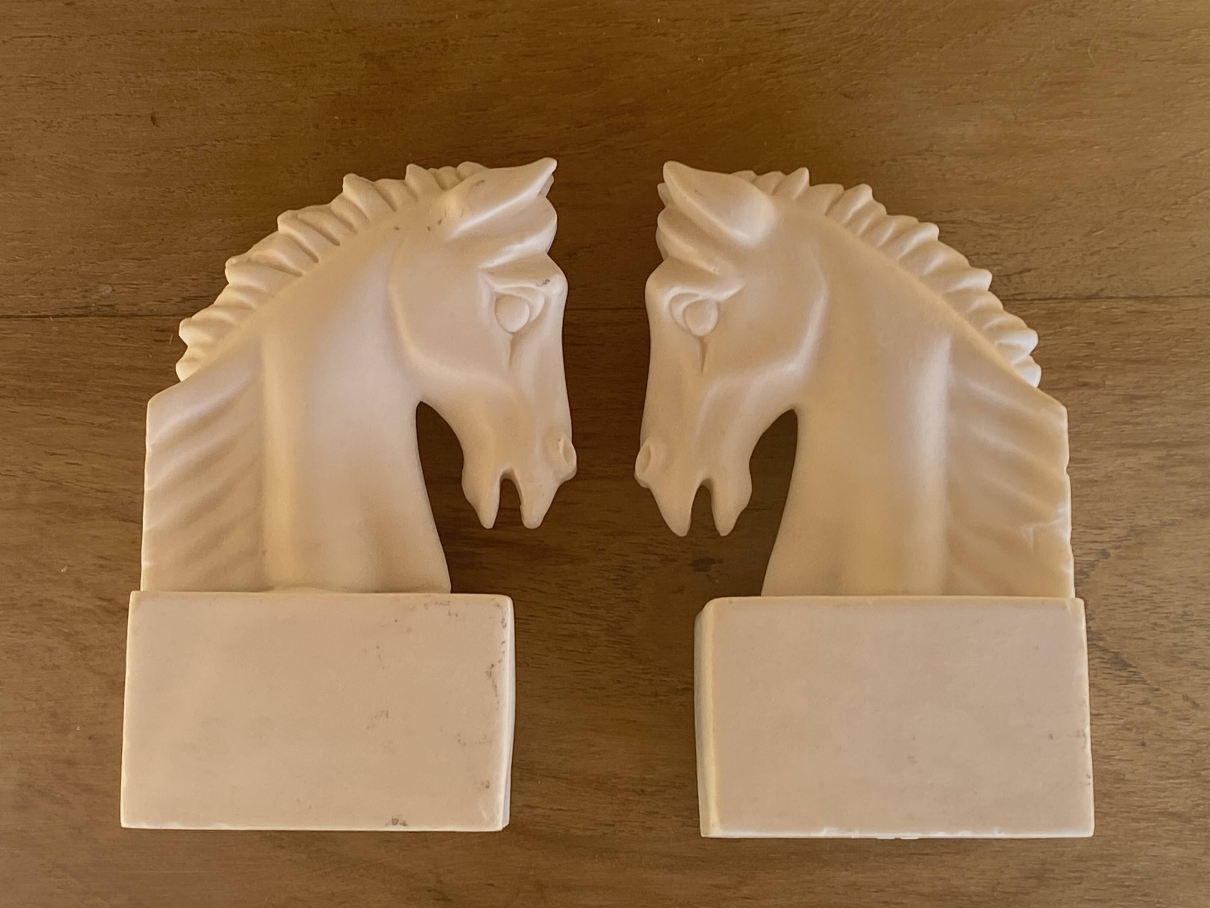 Pair of horse head bookends natural stone