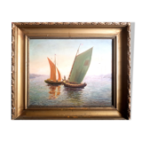 oil on canvas of boats, French school of the twentieth century with frame