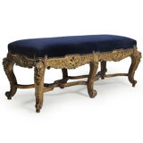 Antique french carved and parcel gilt long stool c1860