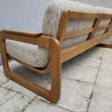 Set of 3-seater sofa + sled chair, 60/70's in oak