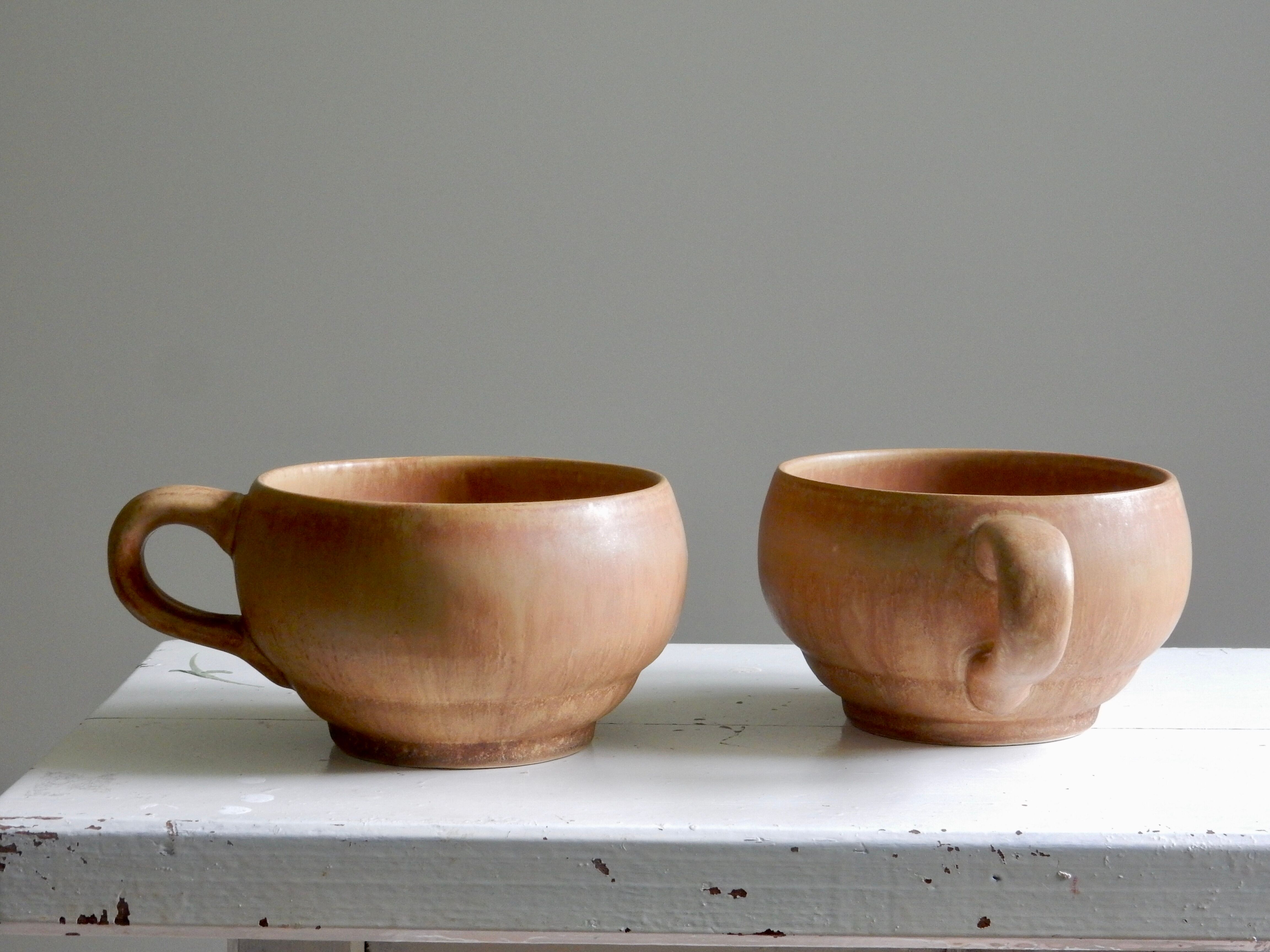 2 enamelled sandstone cups made in France, Rhodaceram 58