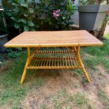 Coffee table in bamboo and rattan 70s