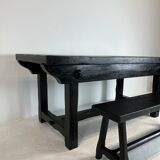 Brutalist elm table Wabi-sabi spirit and its 2 benches