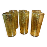 6 verres bullés, soufflés bouche , Biot service orangeade couleur ambre
