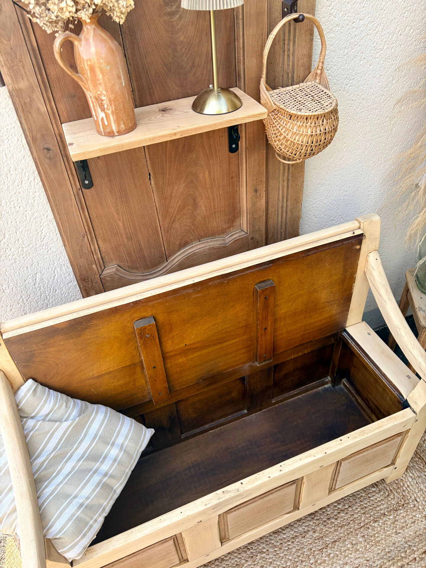 Raw wood bank bench