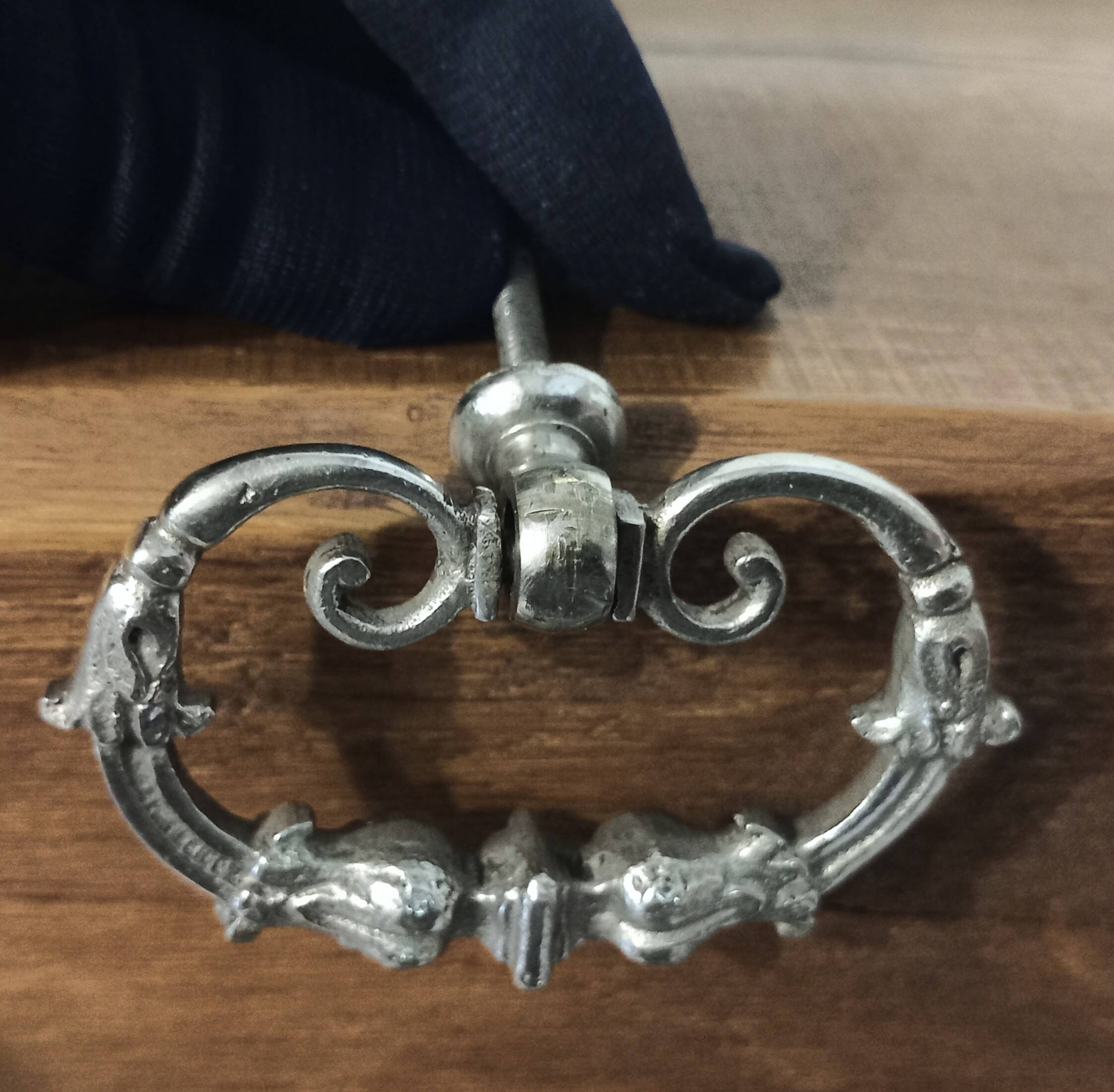 Old silver-plated metal furniture handle