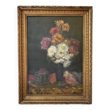 Oil on canvas "Flowers and jewelry box" signed Ombry XIXth