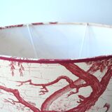 Red toile de Jouy fabric lampshade, Greek goddess Diana the huntress.