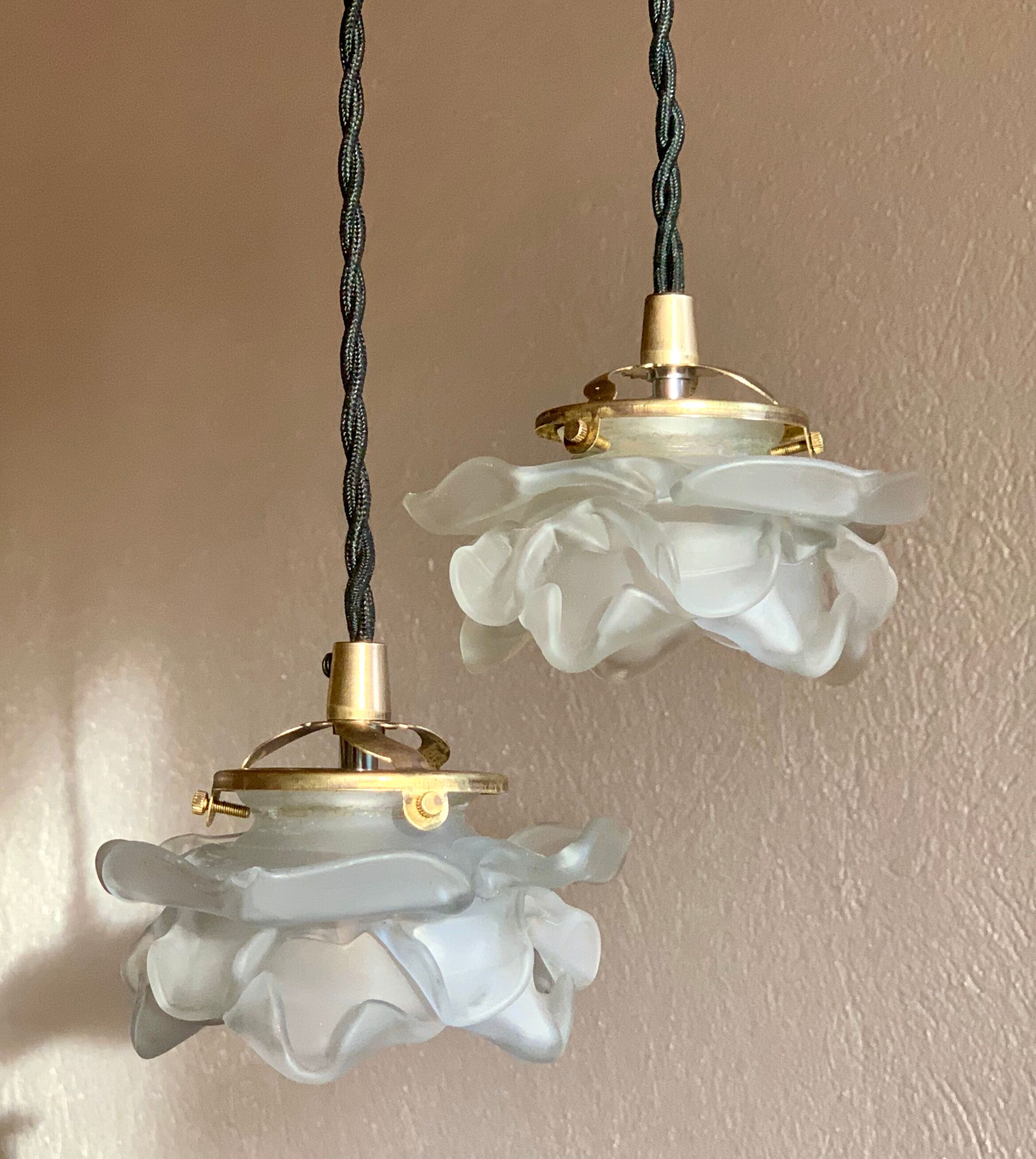 Pair of Art Deco glass rose petals