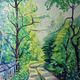 Modern colourful landscape tableau oil on canvas vintage village signed Gaulot