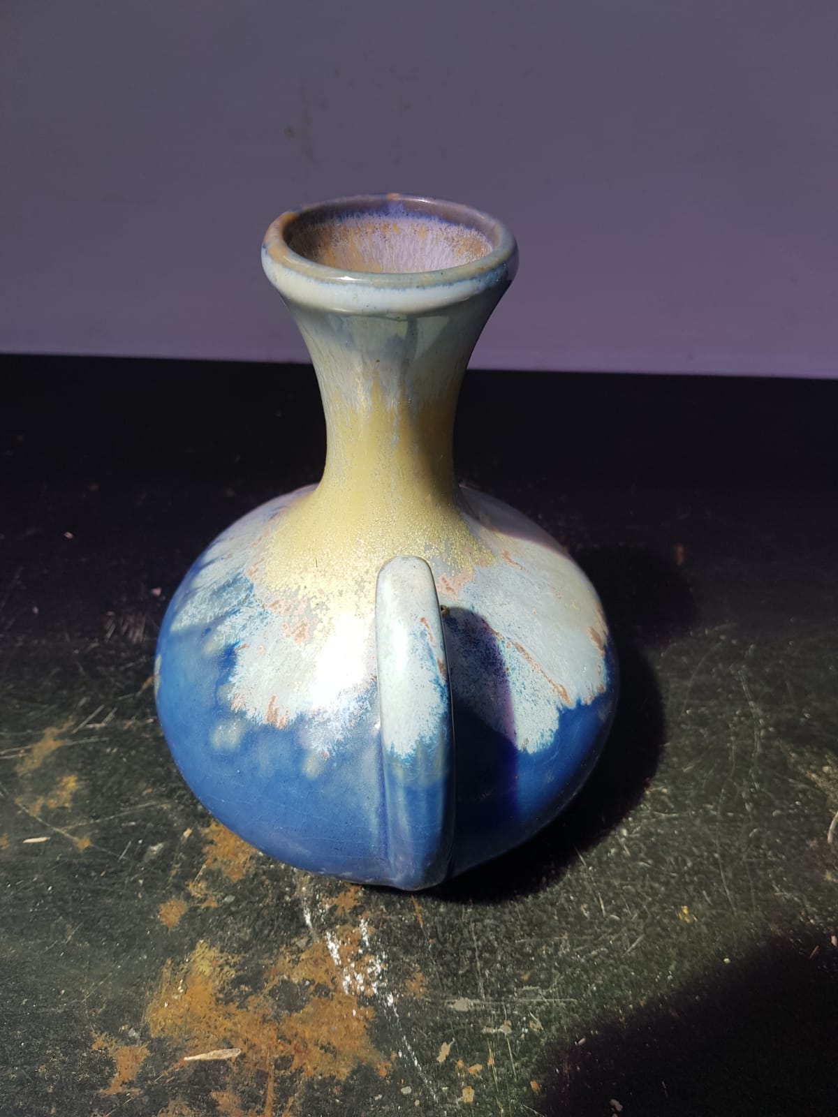 Old vase alpho ceramic blue 1970
