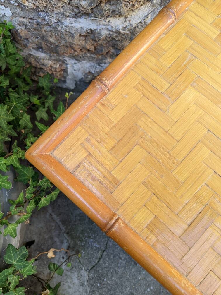 Vintage bedside table in bamboo effect wood, handcrafted in Japan style