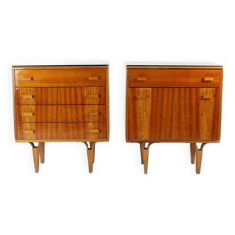 Midcentury Bedside Tables With Black Glass Top, Novy Domov, Czechoslovakia 1960s
