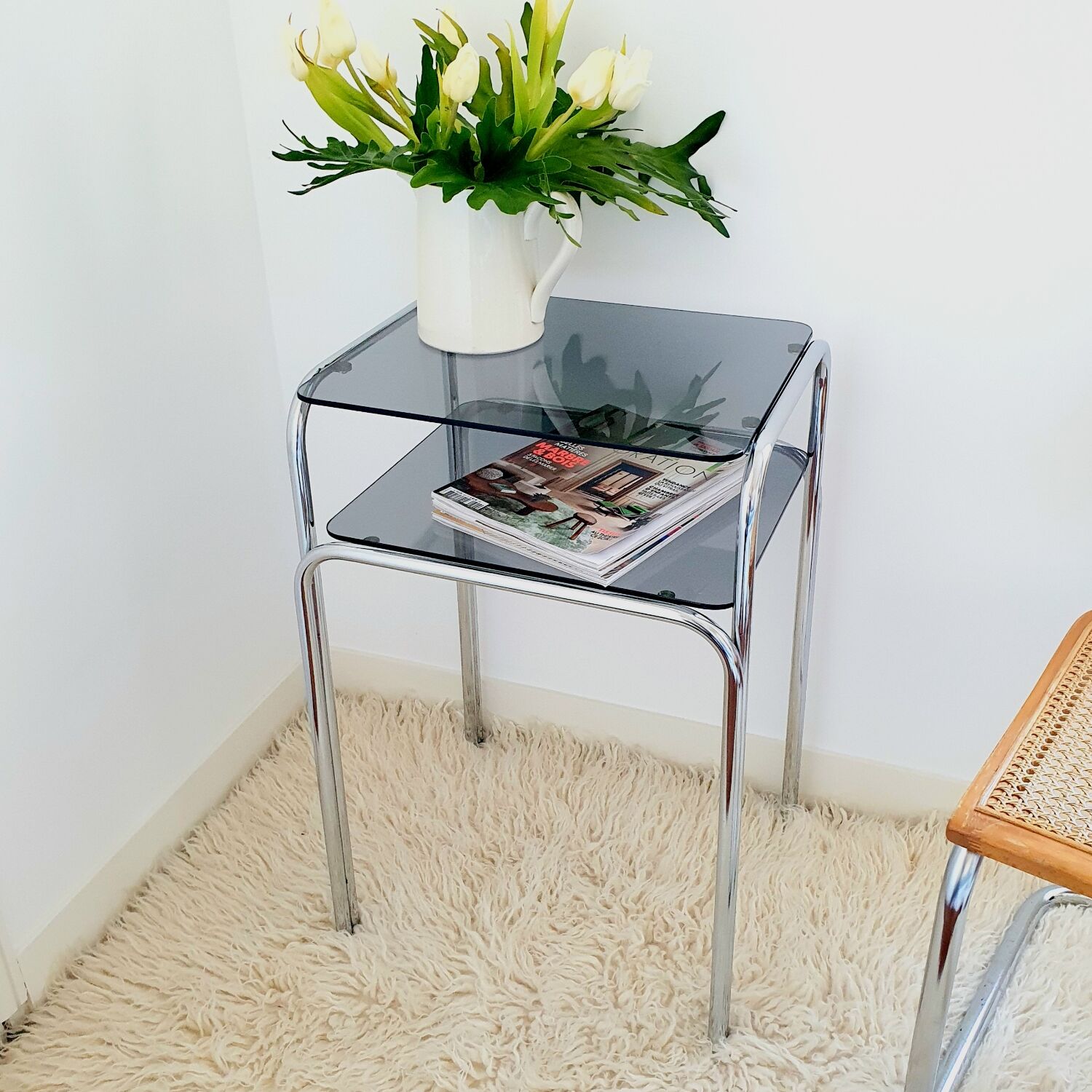 Design console 70 metal chromed smoked glass