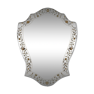 Venetian-style mirror decorated with flowers - 1950s 49x66cm