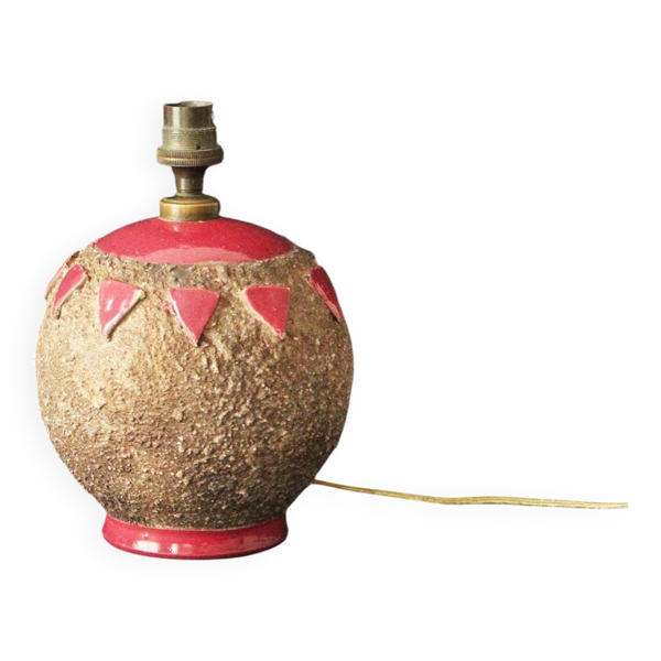 Pied de lampe de table art-déco en céramique à motifs rouges, années 20/30