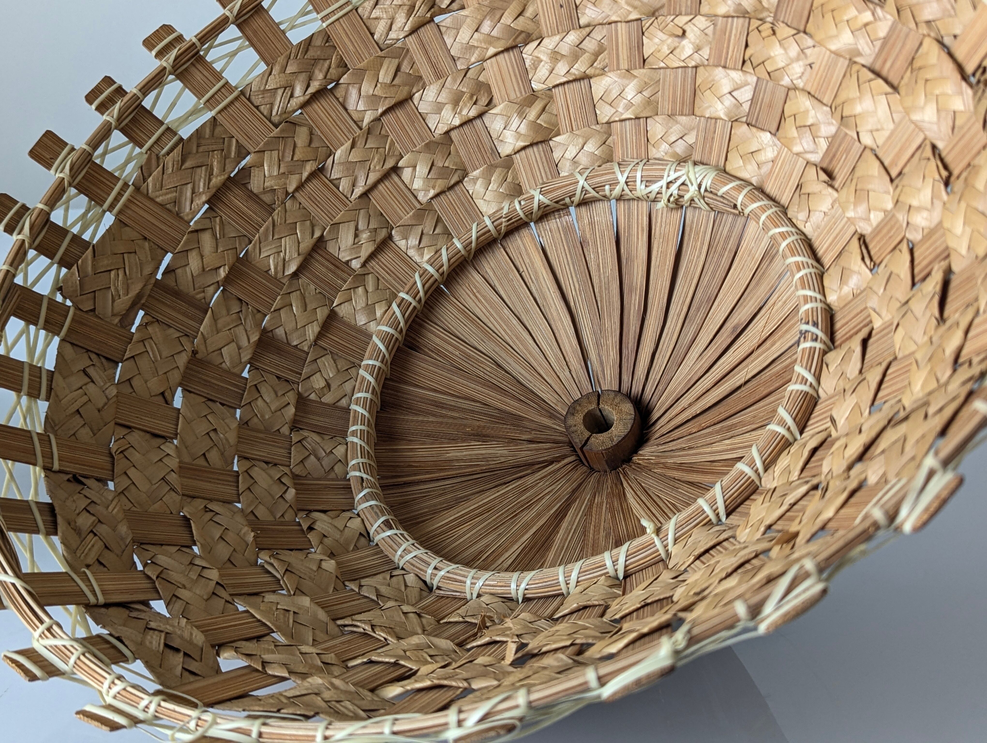 Bamboo and rattan table lamp with woven shade, 1950s