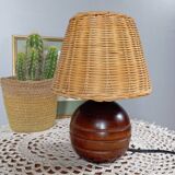 Vintage wooden and rattan table lamp