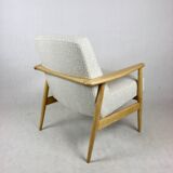 White Ivory Boucle GFM63 Lounge Chair by J. Kedziorek, 1970s