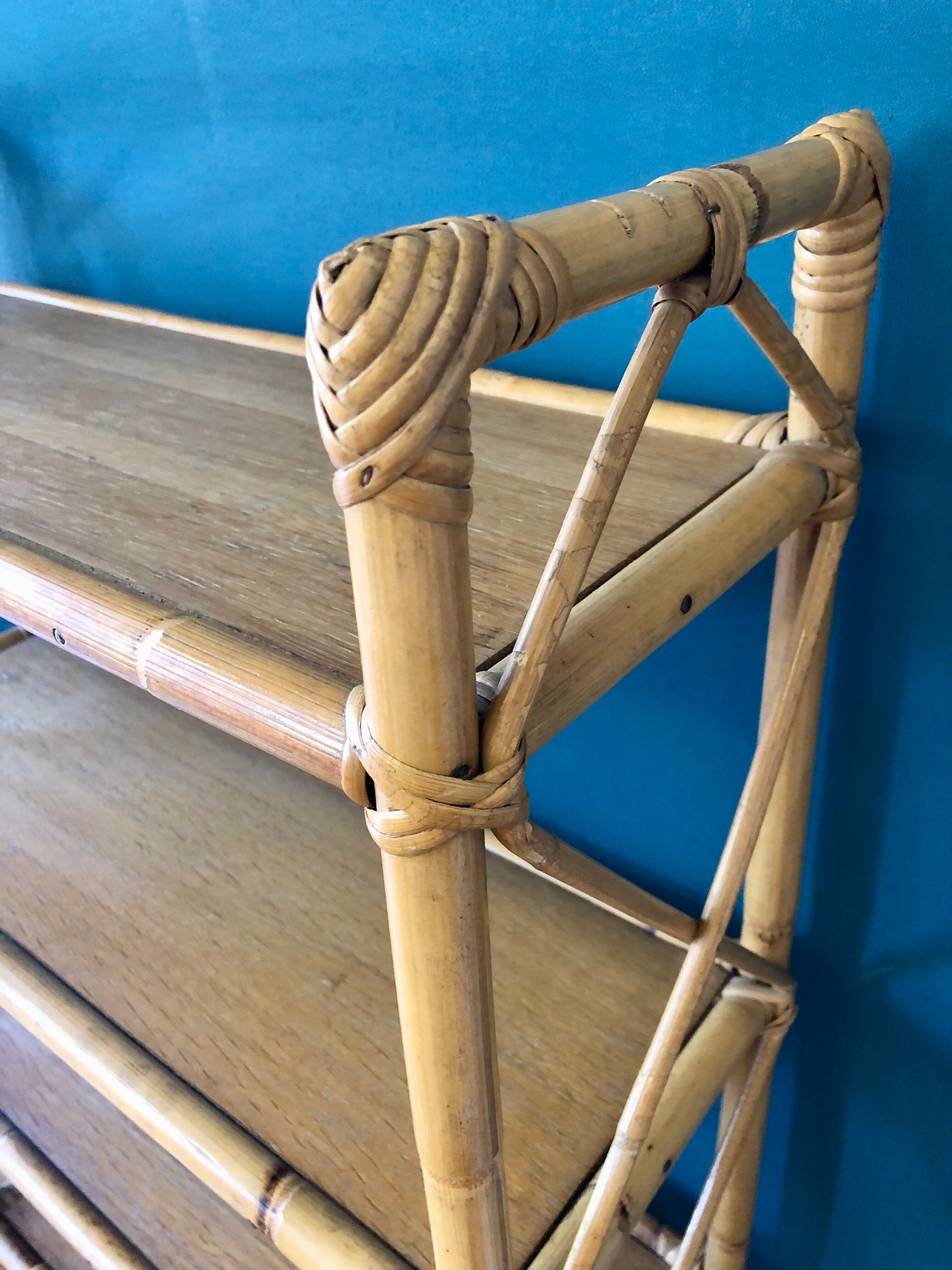 Rattan and bamboo shelf 70s