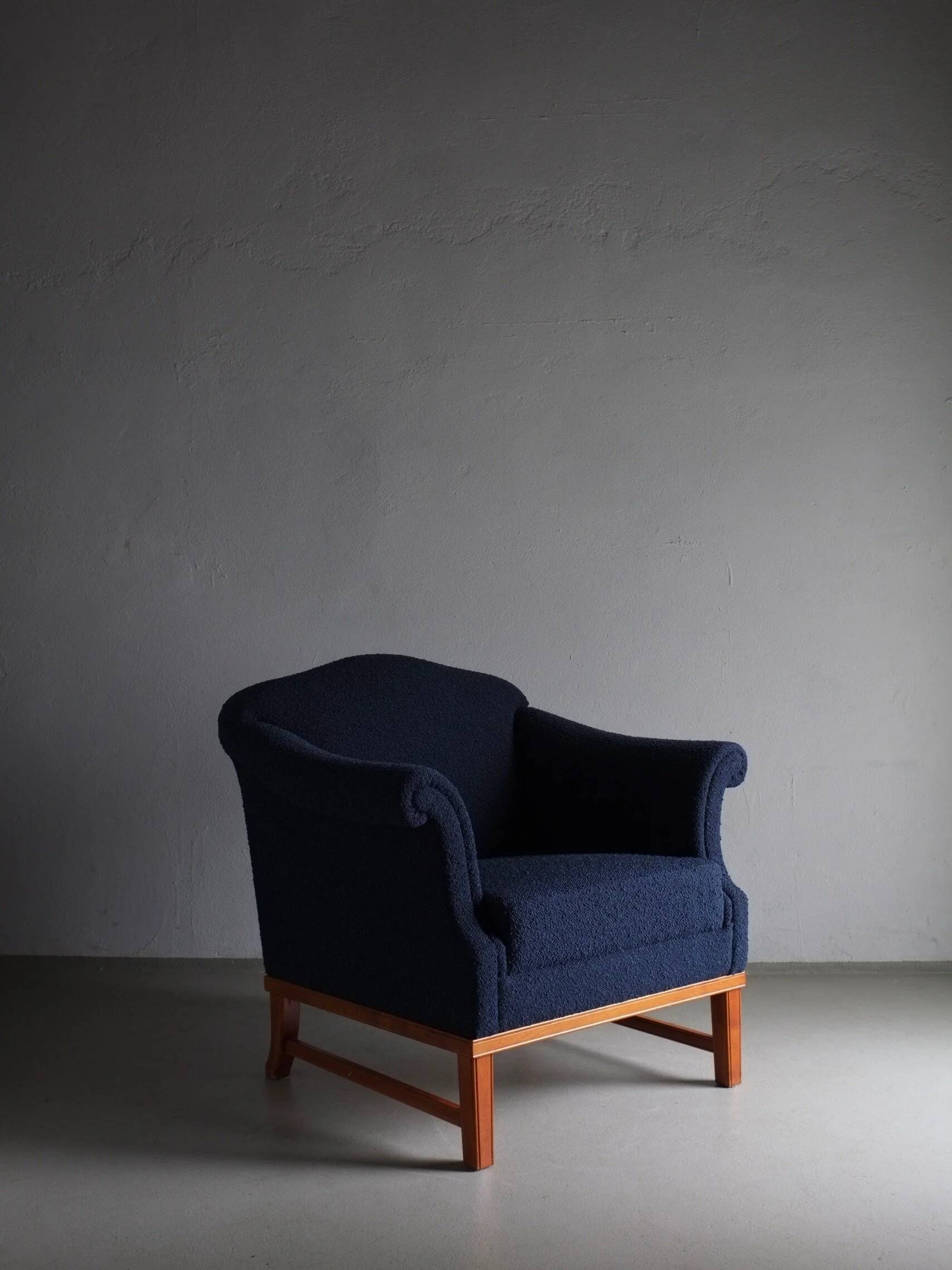 Navy boucle lounge chair | Sweden | 1940s