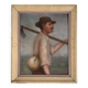 Oil on panel farmer working in the field 20th century by M. Potiron