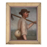 Oil on panel farmer working in the field 20th century by M. Potiron