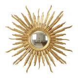 Large Gold Leaf Gilded Wooden Sun Mirror Sunburst Mirror 75cm