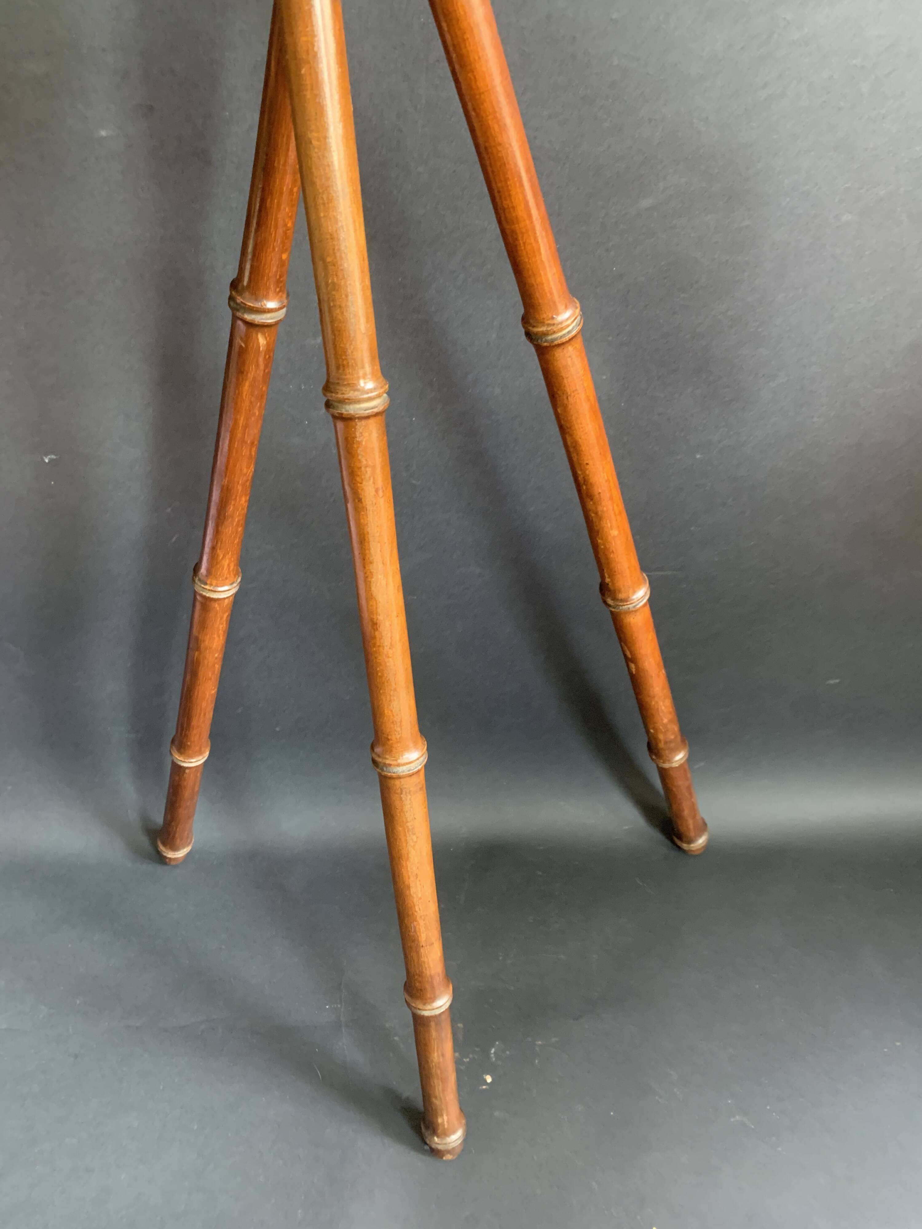 Napoleon III tripod plant stand in bamboo-style wood
