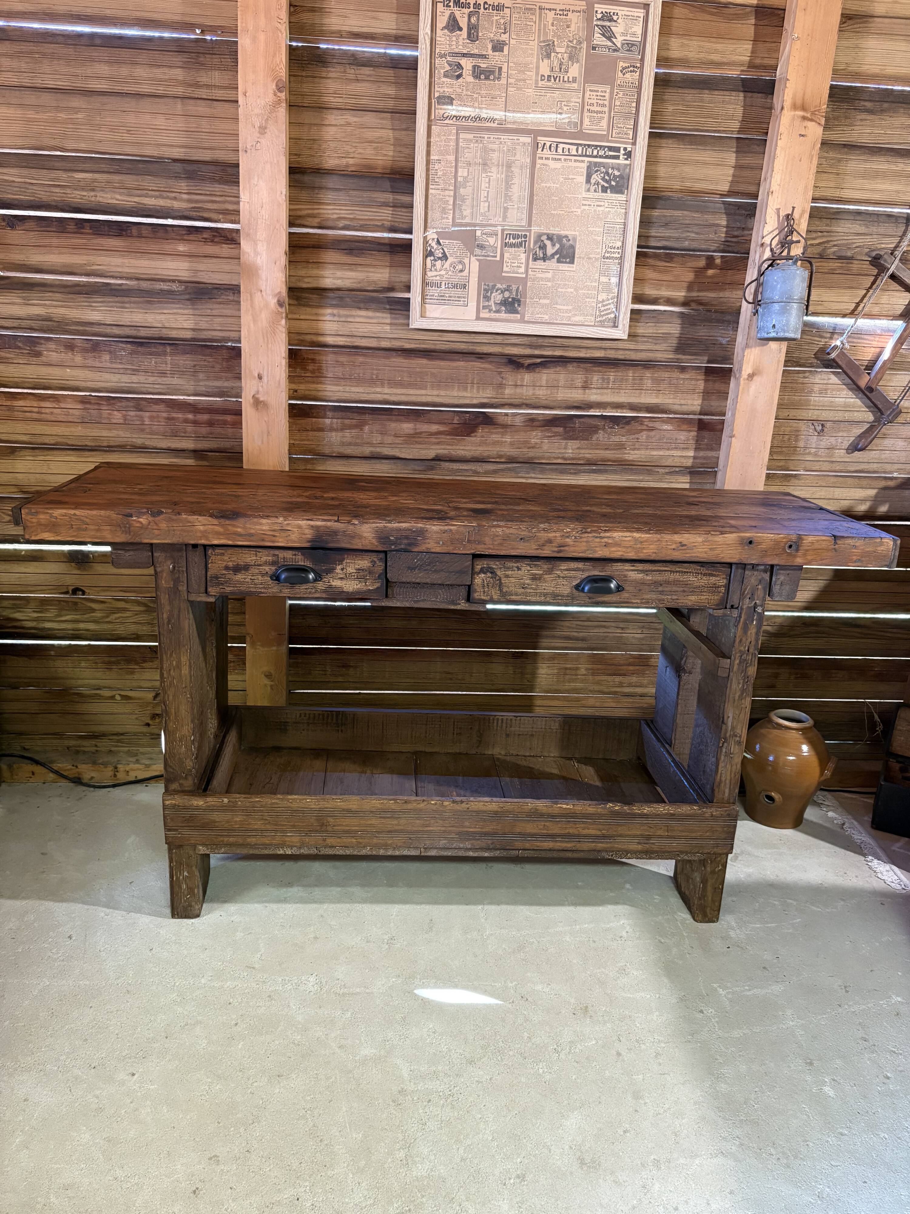 Antique workbench/renovated console – a unique piece full of character