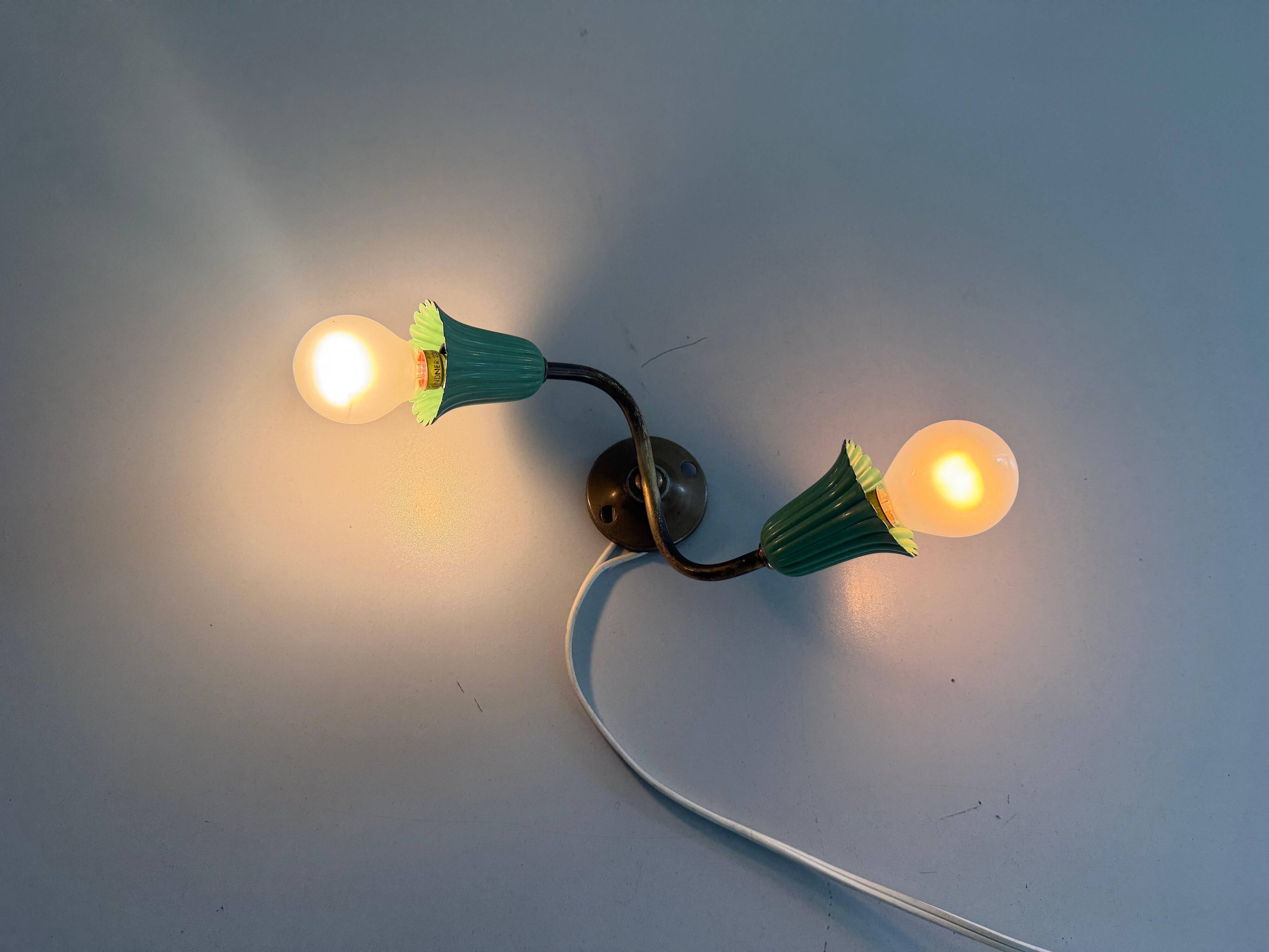 Small simple 2-headed brass wall light, 1950s, Italy.
