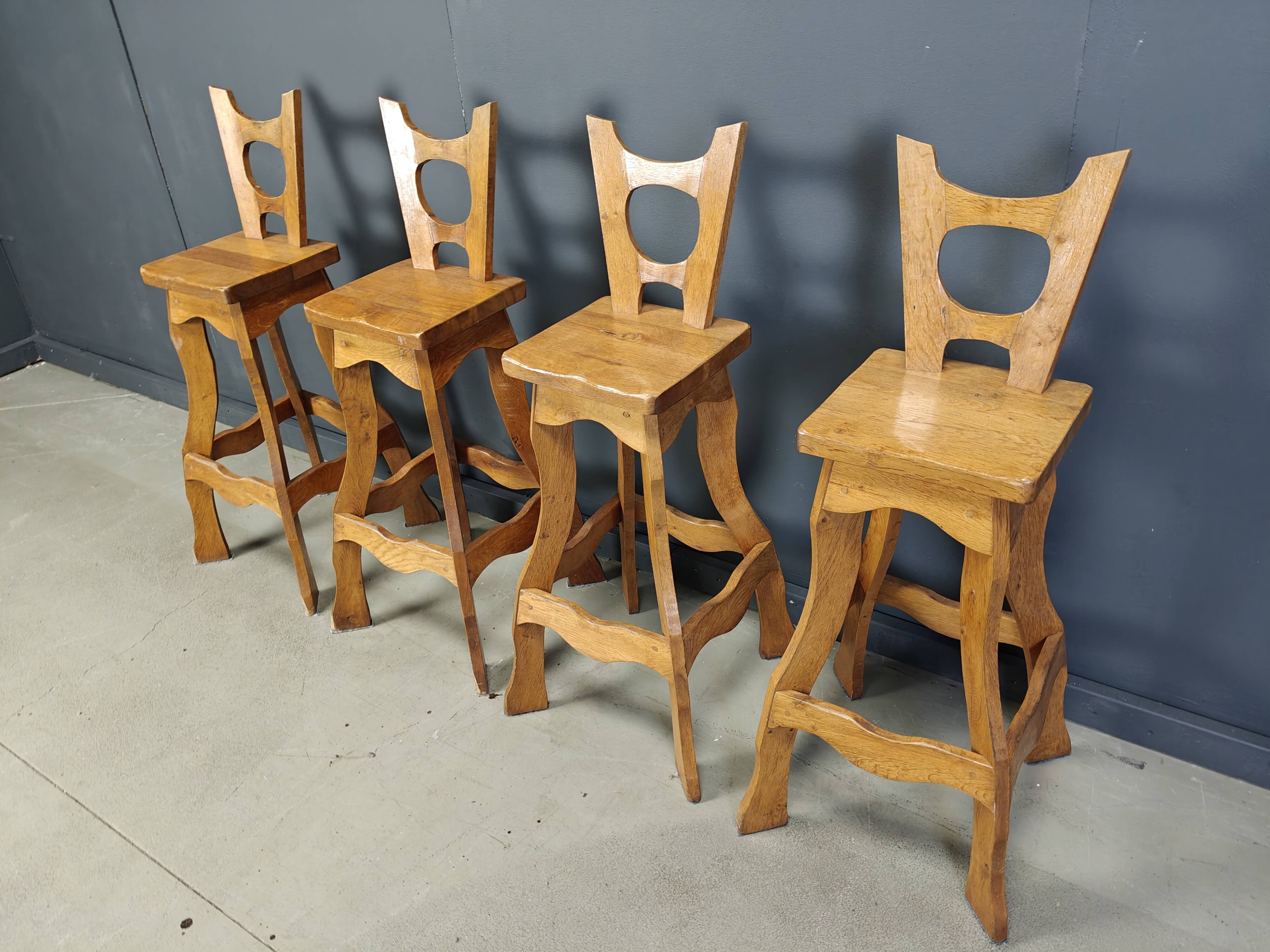 Vintage brutalist bar stools, set of 4 - 1960s