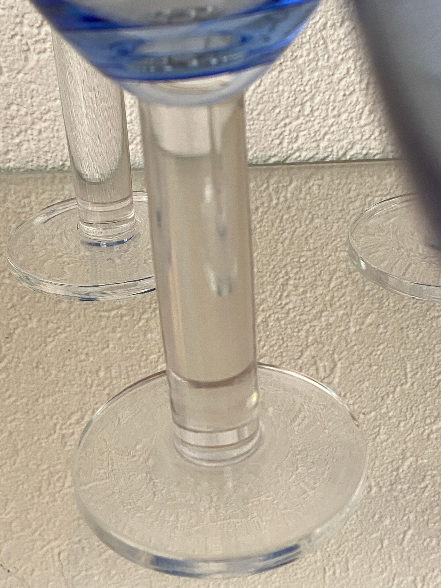 Six two-coloured wine or cocktail glasses.
