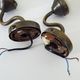 Pair of vintage brass gooseneck wall sconces and glass tulip. Year 60